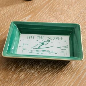 Skier Ceramic Decorative Tray, Green, 7.9"w x 5.9"d x 1.25"h, Retail $29.00 USD